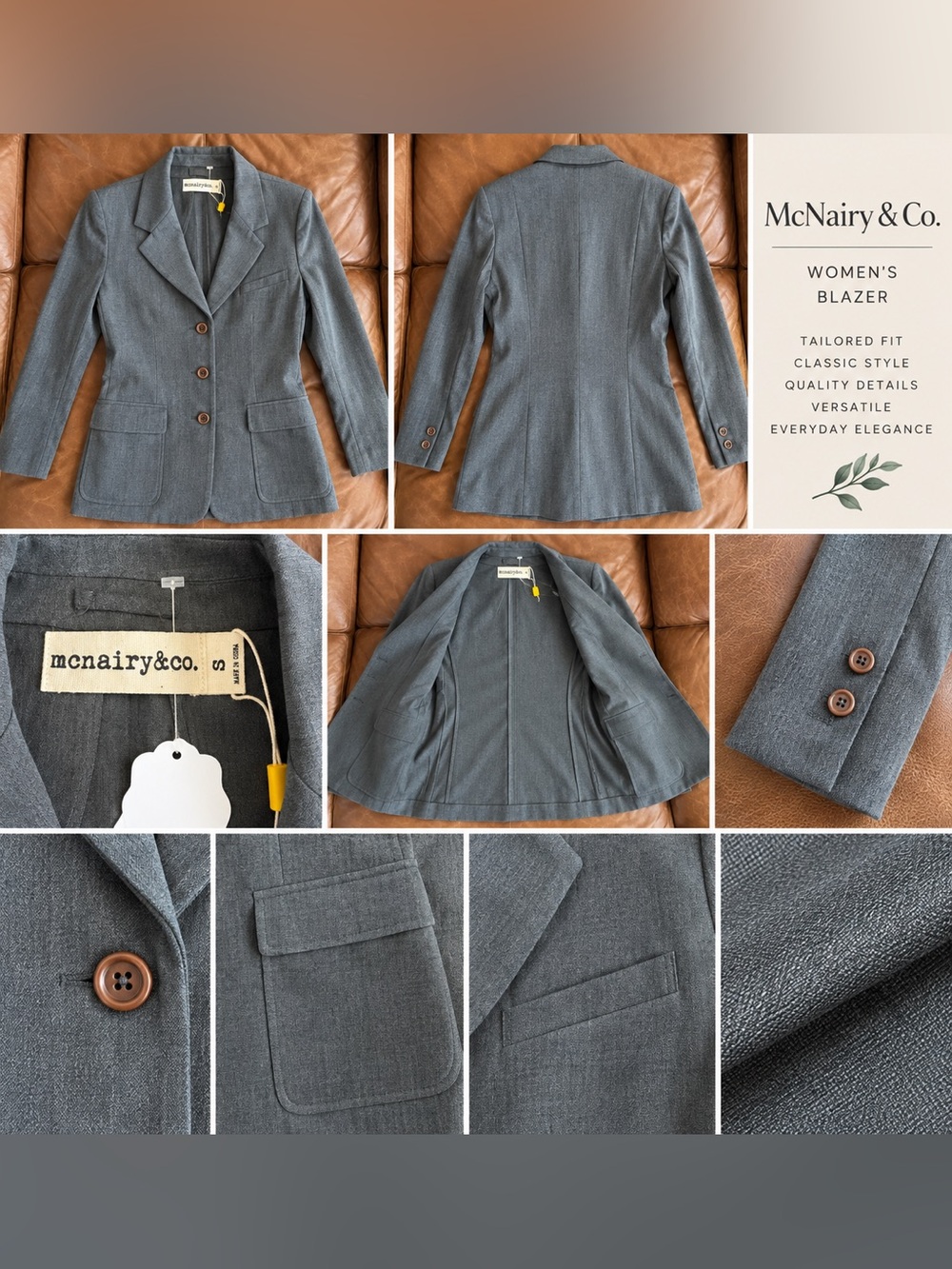 Women's Gray Tailored Blazer with Notch Lapel